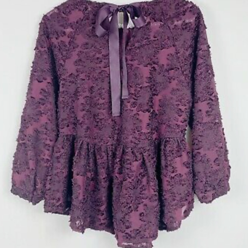 Altar'd state womens purple blouse  floral peplum tie back